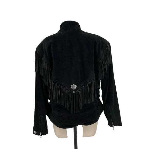 Harley-Davidson Black Suede‎ Fringe Moto Jacket Size Large - Picture 5 of 9